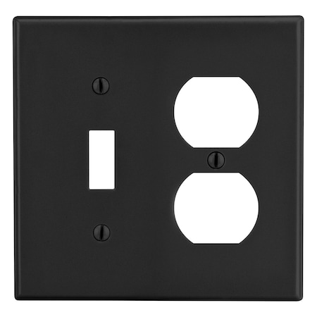 Hubbell Wiring Device-Kellems Wallplate, Mid-Size 2-Gang, 1) Duplex 1) Toggle, Black PJ18BK
